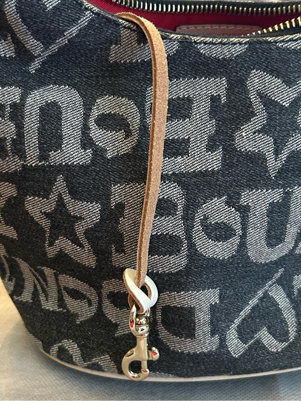 Dooney & Bourke Hearts & Stars Hobo Shoulder Bag Made in Italy Dark Blue & Cream - Picture 6 of 16